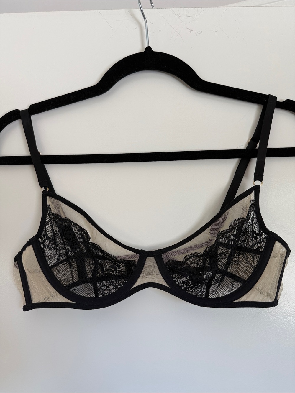 Maison Close L’Antichambre Balconette Sheer Lace Underwire Bra in Black and Nude